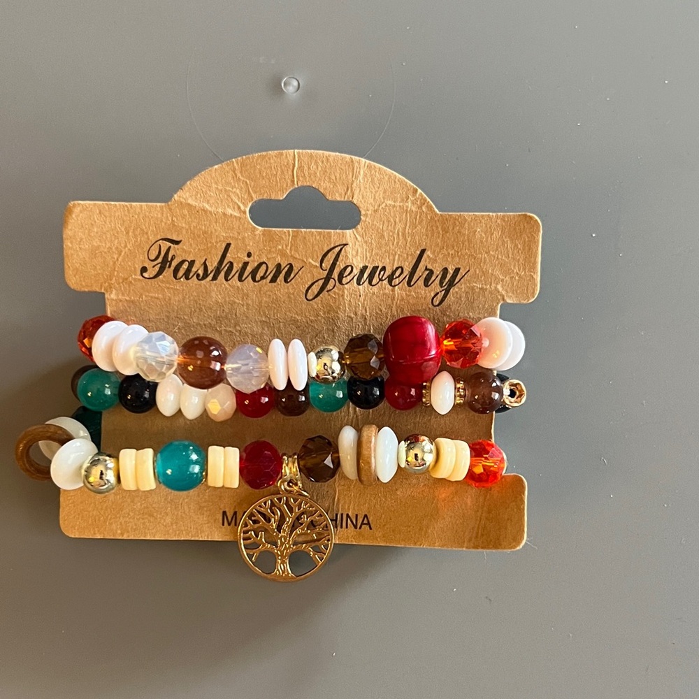 Multicolor Beaded Bracelet Set with Gold Accents